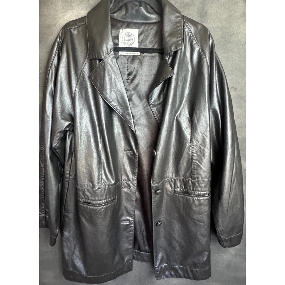 Urban Outfitters Faux Leather Blazer Jacket Medium Black Vegan Y2K Style Coat